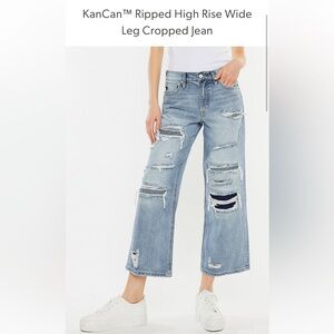 KanCan Light Blue Ripped Wide Leg Cropped Jeans